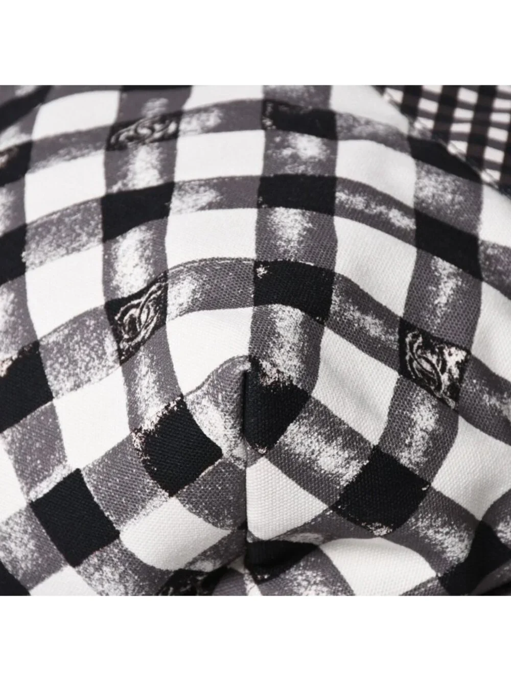 Chanel Cruise Line Gingham Check Tote Boston Bag White Black CC Logo Silver